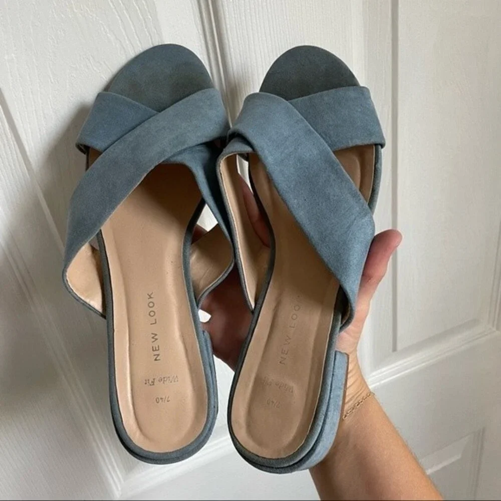 New Look blue suede heeled sandals size 40/9.5 womens wide fit